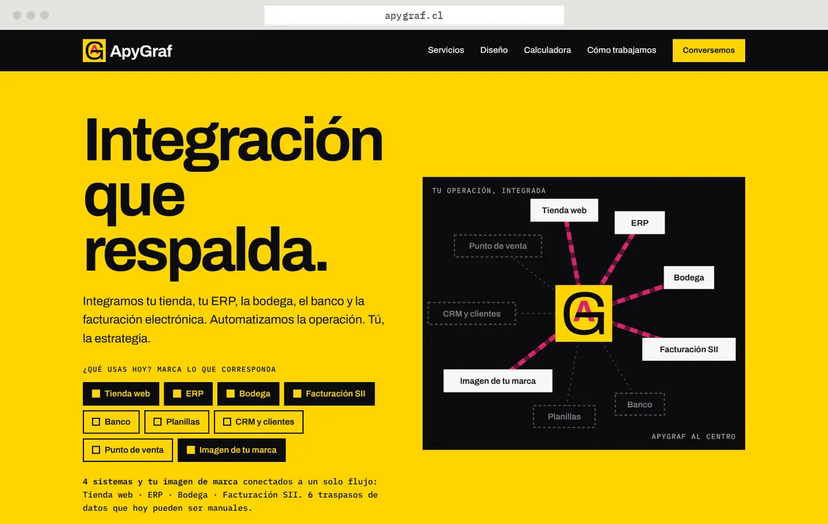Sitio web de ApyGraf en un navegador